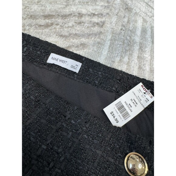 Nine West Wrap Skirt Womens Size Medium Black Tweed Gold Tone Buttons NEW - Picture 8 of 10